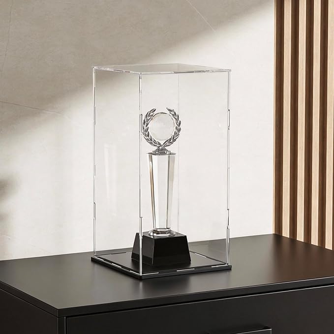 Acrylic Display Case for Red Wine Bottle and Dolls, Versatile Clear Acrylic Display Box with Black Base for Showcase and Displaying, 7x7x16-inch