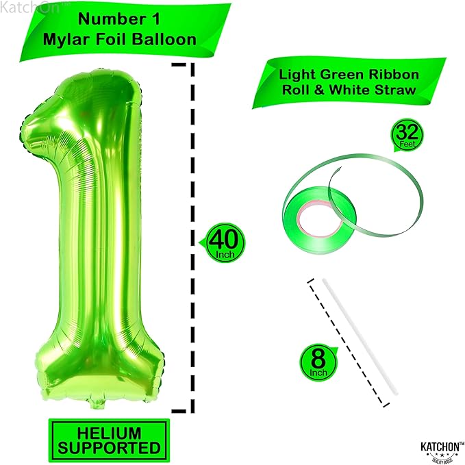 KatchOn, Large Green Number 1 Balloon - 40 Inch | Mylar Foil Balloon For 1st Happy Birthday Decorations | Green Number 1 Balloon For 1st Anniversary Decorations | Birthday Party Decoration