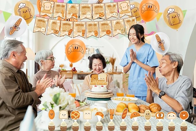 Toast Bread Birthday Party Supplies - Includes Banner, Cake Topper, Cupcake Toppers, Balloons for Bread Theme Party