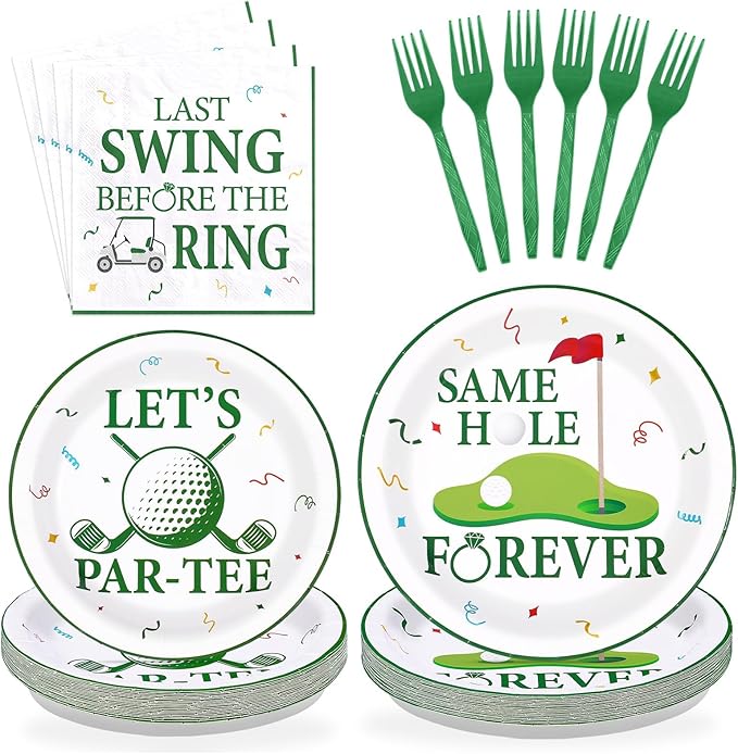 Grencian 96Pcs Golf Bachelorette Party Supplies Same Hole Forever Plates and Napkins Tableware Sets Let's Partee Decoration for Men Club Birthday Golf Cart Single Bachelorette Party Serve 24