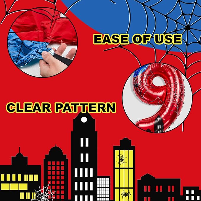 Cartoon Hero 40 Inch Red and Blue Spider Theme Number Foil Birthday Decoration Balloons, Cartoon Party Birthday Supplies, Number Balloons for Spider Theme Party (9)