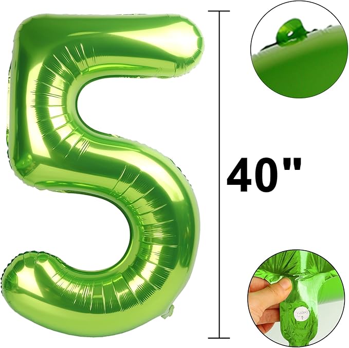 40 Inch Light Green Balloon Number 5 Balloon Jumbo Mylar Foil Helium Balloon for 15 25 35 50 Big Giant Jumbo Huge Foil Mylar Balloons 55th 65th Birthday Balloons Men Women Party Decorations