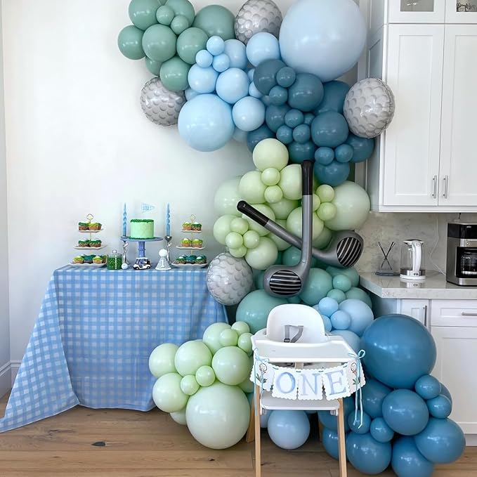 Golf Blue and Green Balloon Arch Kit for Hole In One Birthday Masters Golf Party Fore Par-Tee Baby Shower Party Decoration (Blue Green)