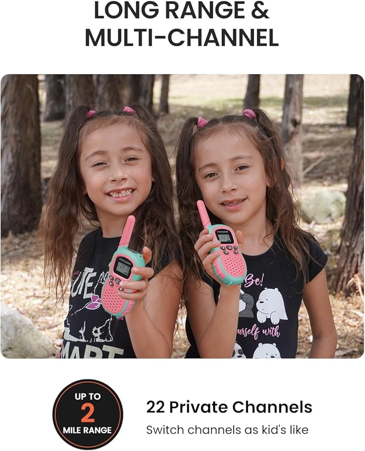 FOREDOM Rechargeable Walkie Talkies for Kids Walkie Talkies Long Range for Boy & Girl Age 3 to 12 Year Old Birthday Toys with Flashlight, 2 Pack
