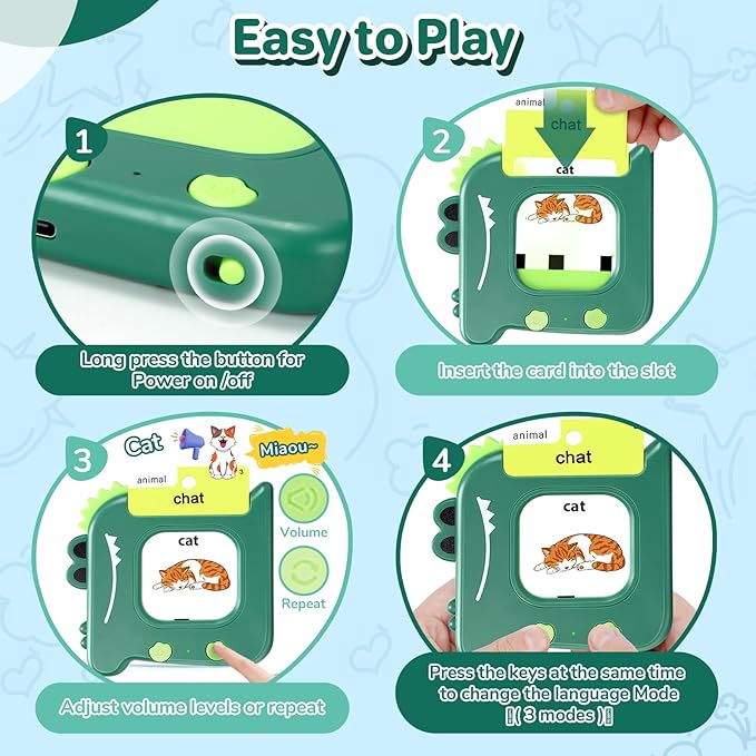 French and English Talking Flash Cards for Toddlers 1 2 3 4 5 6 Year Olds, 420 Sight Words, Montessori Learning Toys, Pocket Speech Therapy Toys, Sensory Preschool Educational Birthday
