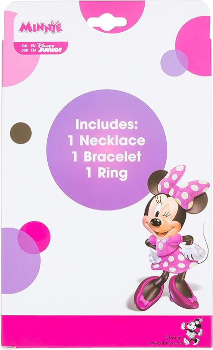 LUV HER Disney Minnie Girls Jewelry Set - Dress up Toy Jewelry Box Sets with Bead Necklace, Bead Bracelet and Ring - Play Accessories - Ages 3+