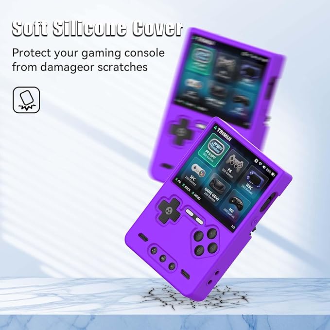 Silicone Case for Trimui Brick Retro Handheld Game Console, Soft Skin Cover for Trimui Brick Accessories, Anti-Scratch Washable TrimuiBrick with Lanyard (Purple)