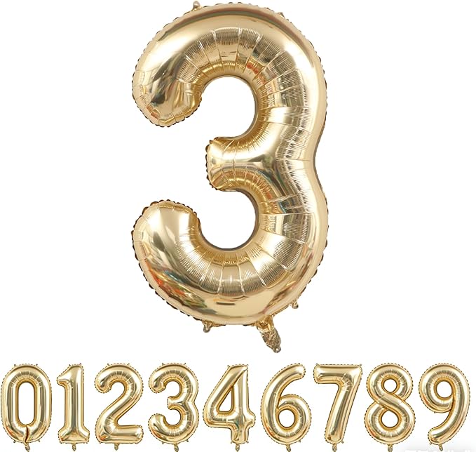 40 Inch Light Gold 3 Number Balloons Champagne Gold Giant 3 Foil Mylar Helium Large Digita Balloon for Girls Boys 3rd Birthday Jumbo Balloon Anniversary Graduation Events Party Decorations Supplies