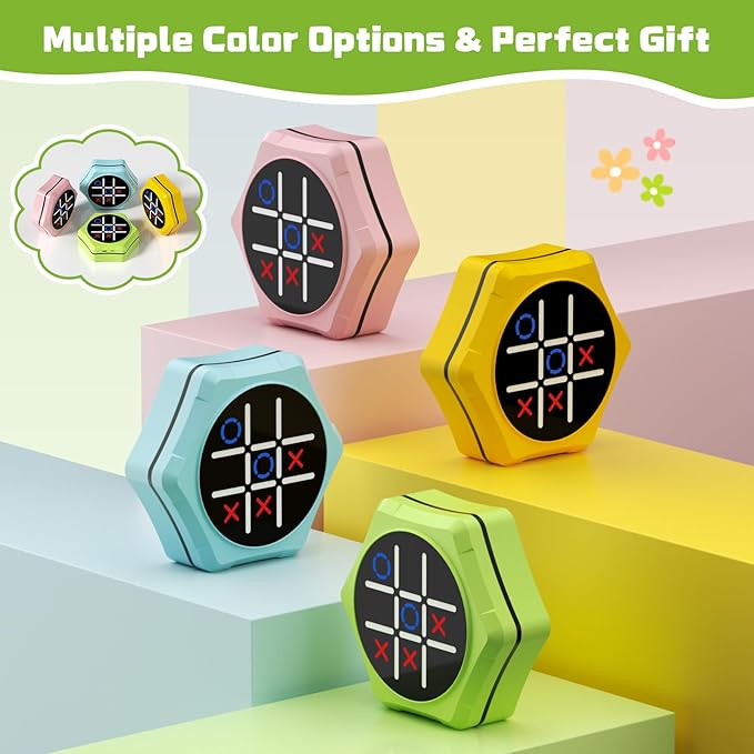 Tic Tac Toe Bolt Game,5-in-1 Handheld Puzzle Games Console,Electronic Tic Tac Toe Game for Educational&Memory,Portable Travel Games for Car Ride with Silent Mode,Toys Gift Idea for Kids & Family-Green
