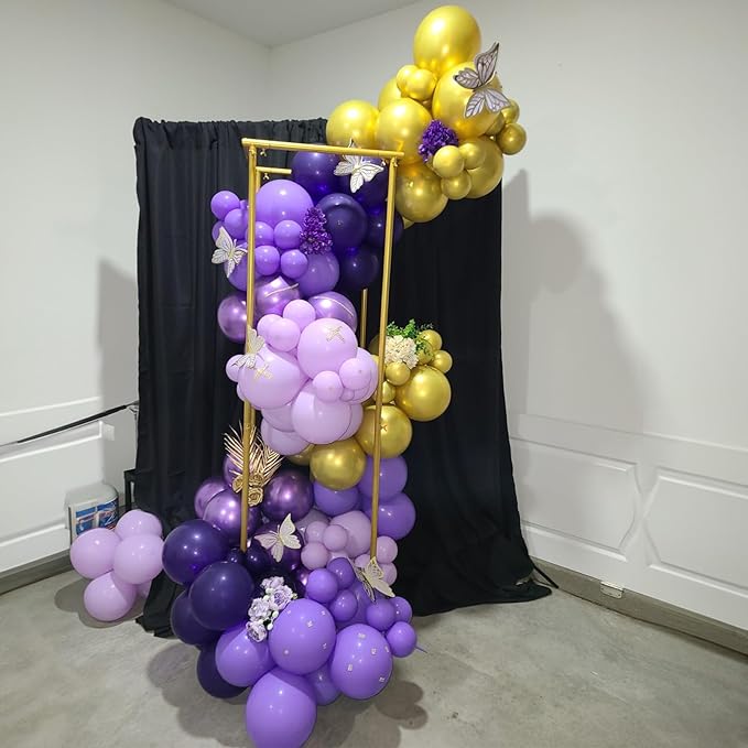 Purple and Gold Balloons, 60 Packs 12 Inch Dark Purple and Gold Confetti Metallic Party Balloons with Ribbons for Girls Women Birthday, Wedding, Graduation Decoration