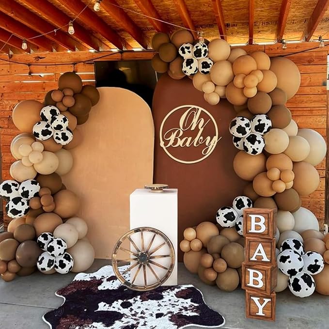 Cow Brown Balloons, 60Pcs 12 Inch Cow Print Coffee White Metallic Gold Latex Balloon, Tan Nude Neutral Beige Helium Balloons for Farm Western Theme Cowboys Cowgirls Birthdays Baby Shower Party Decor
