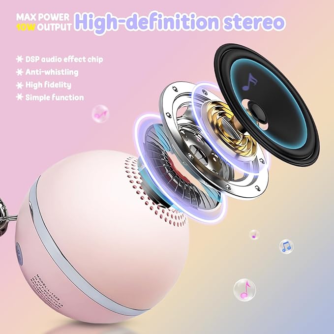 Mini Karaoke Machine for Kids Gifts,3 4 5 6 7 8 9 10 11 12+ Years Old Girl Boy Birthday Gifts Party Singing Toys,Portable Bluetooth Speaker with 2 Wireless Microphone for Teens,Simple Button (Pink)