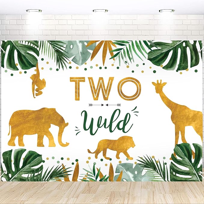 Two Wild Birthday Decorations - Safari Jungle Theme 2nd Birthday Party Supplies Includes Banner, Backdrop, Balloons Arch, Tablecloth, Topper, Two Wild Jungle Safari Theme Party Decorations