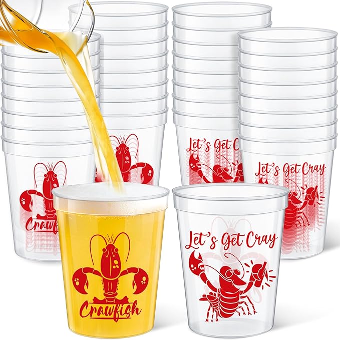 24 Pcs Plastic Crawfish Cups 16 oz Reusable Thick Crawfish Boil Party Supplies Clear Drinking Cups for Birthday Lobster Seafood Party Decorations Favors Gift