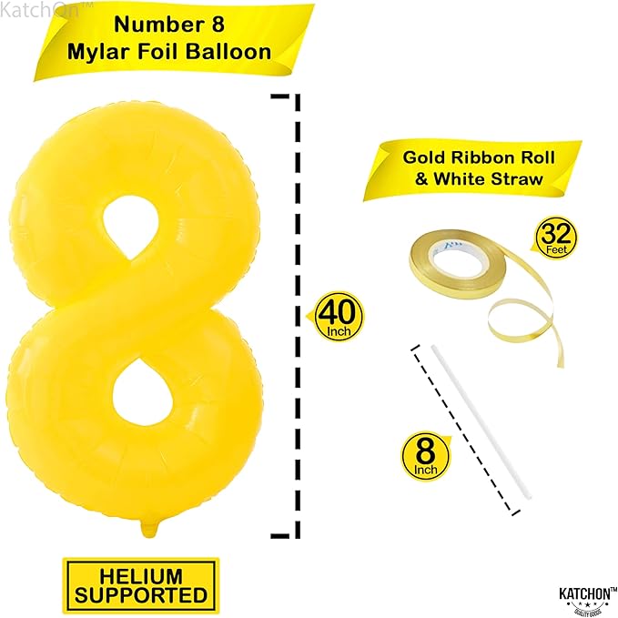 KatchOn, Yellow Number 8 Balloon - Huge, 40 Inch | 8 Balloon for 8th Birthday Decorations | 8 number balloons, 8th Anniversary, Yellow Birthday Party