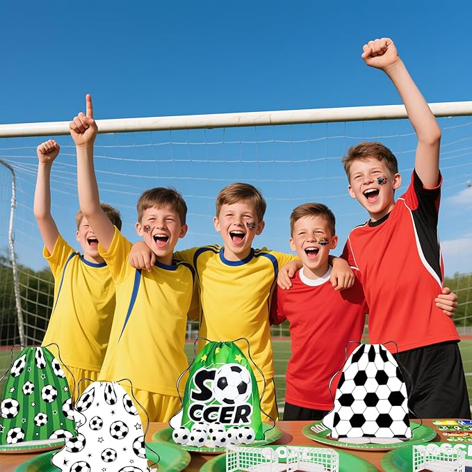 116PCS Soccer Party Favors Goodie Bags Bulk, Soccer Gift Bag Fillers with Mini Ball, Slap Bracelets, Wristband, Keychain, Stickers for Football Party Supplies