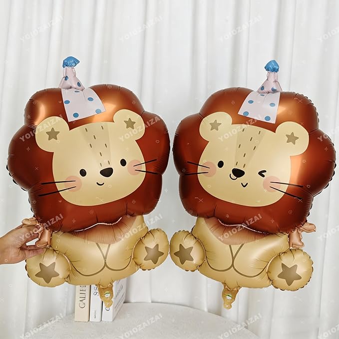 2PCS Giant Lion Shaped Animal Foil Balloon Jungle Safari Animal Mylar Balloon For Boy Kids Wild One Lion Zoo Theme Birthday Party Baby Shower Decorations