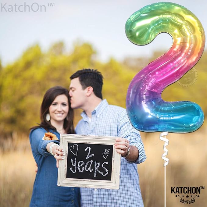 KatchOn, Giant Jelly Number 2 Balloon - 40 Inch | 2nd Birthday Decoration for Girl | 2 Balloon Number for Rainbow Birthday Decorations | Number Balloons for Happy Anniversary Decorations