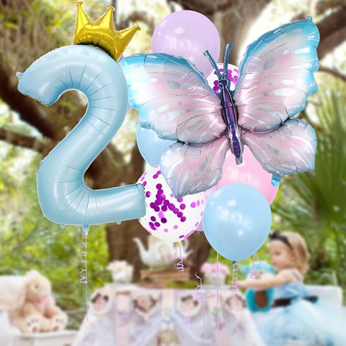Giant Pale Blue 2 Number Crown Balloons 40 Inch Light Blue 2 Mylar Helium Large Crown Digital Balloon Baby Blue Birthday Numbers Balloons 2nd Birthday Kids Theme Party Decoration Supplies
