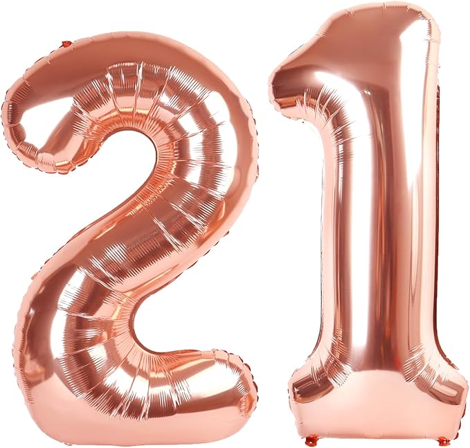 40 Inch Rose Gold Balloon Number 21 Balloon,Jumbo Mylar Foil Helium Balloon for 21 Digital Balloons for Birthday Party,Wedding Anniversary Party Decorations