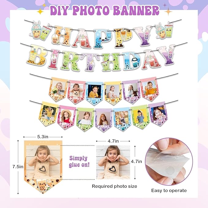 Boba Tea Party Supplies Complete Set, Bubble Tea Birthday Decorations Kit with Cartoon Banner Backdrop, Adorable Cake Toppers, Colorful Balloons, Invitation Cards for Girls Themed Party Decor