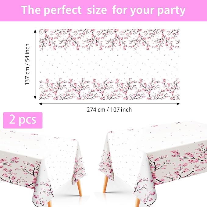 98Pcs Cherry Blossom Party Decorations Cherry Blossom Birthday Plates and Napkins Spring Pink Floral Tablecloth Tableware Set Decorations for Wedding Bridal Shower Retirement Party Supplies Serve 24