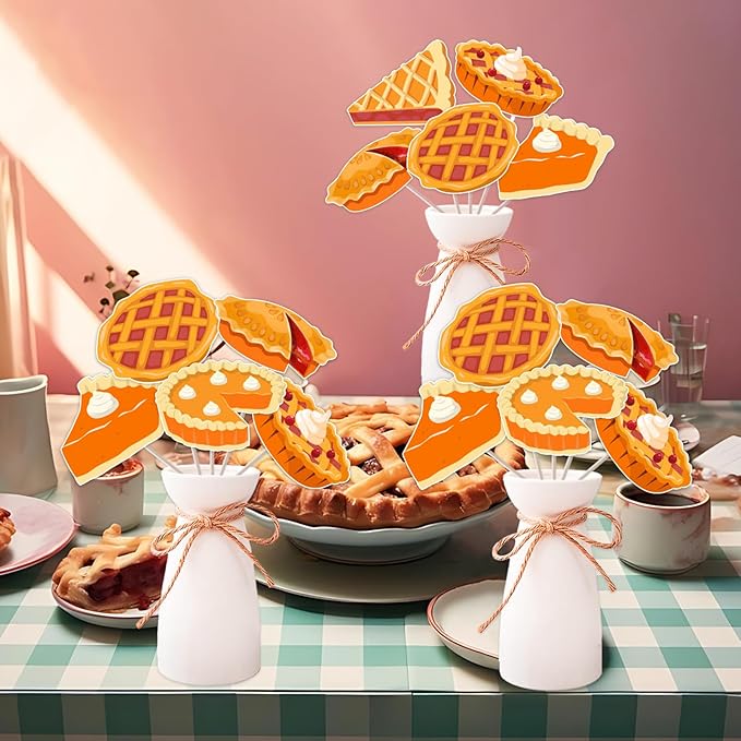 24 Pcs Cutie Pie Birthday Centerpiece Sticks Pie Baby Shower Table Decorations Orange Pie Pizza Table Toppers for Boys and Girls Baking Cookie First Birthday Party Supplies