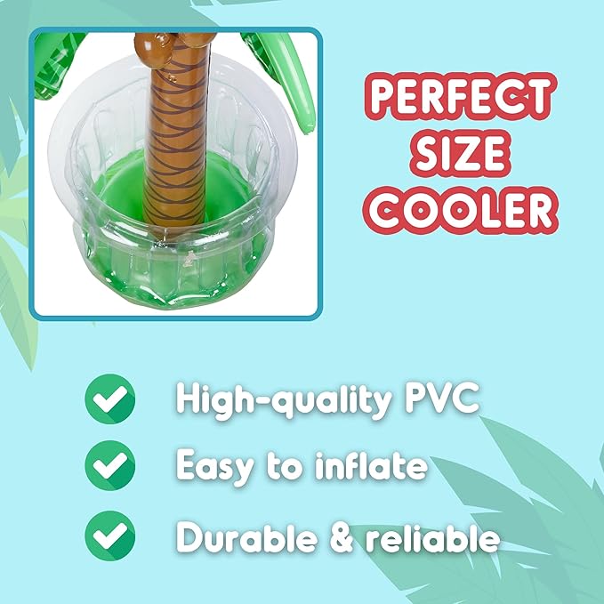 Inflatable Palm Tree Cooler 60" - Blow Up Palm Tree Luau Hawaiian Tropical Beach Theme Summer Swimming Pool Party Decorations - Outdoor Party Supplies - Kids Adults Birthday