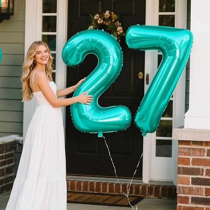 40 Inch Teal Blue Balloon Number 7 Birthday Jumbo Mylar Foil Helium Balloon for 7th 17 27 37 Birthday Digital for 70th Party Wedding Anniversary Party Decorations