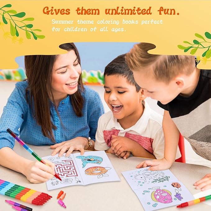 BenLouis 24 Pcs Summer Mini Coloring Books Kids Pool Beach Party Favors Small Activity Books Bulk for Kids Summer Hawaii Birthday Goodie Bags Stuffers Return Gifts Classroom Travel