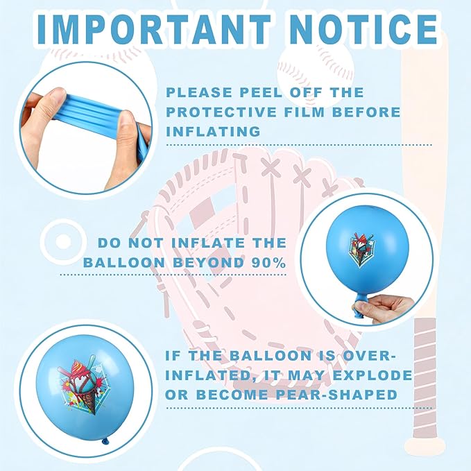 30 Pcs 10 Inch Ice Cream Drip Baseball Balloons with 32.8 ft Ribbon Pink and Blue White Baseball Balloon Decorations for Sport Themed Birthday Baby Shower Graduation Party Backdrop Supplies