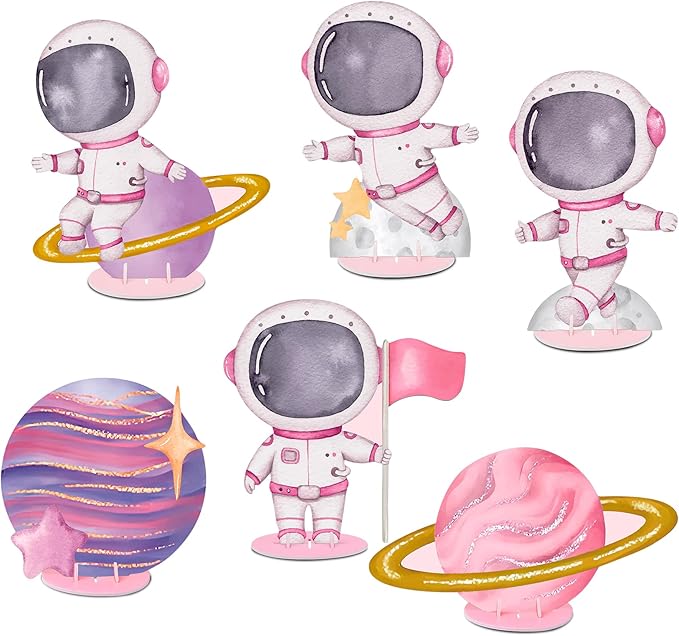 9 Pcs Outer Space Centerpieces for Tables, Space Themed Centerpieces Table Signs for Two The Moon Birthday Decorations Galaxy Party Table Decoration Planet Astronaut Party Supplies