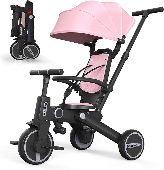 Tricycle Stroller for Toddler,Foldable Baby Tricycle,Kids Balance Bike with Push Handle,Toddlers Stroller Bike with 1 to 5 Years,7-in-1 Push Tricycle Bike for Kids (Pink)