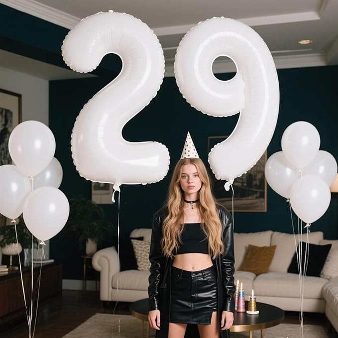 40 Inch White Number 29 Digital Balloon,Jumbo Mylar Foil Helium Balloon for 29 Balloons for Birthday Party,Wedding Anniversary Party Decorations