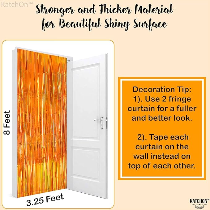 KatchOn, XtraLarge Orange Fringe Backdrop Curtain - 3.2x8 Feet, Pack of 2 | Orange Streamers for Basketball Party Decorations, Birthday Decorations, Graduation Decorations 2026 | Basketball Backdrop