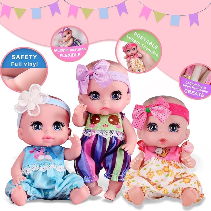 6" Cute Small Baby Doll Newborn Baby All Vinyl Reborn Baby Dolls for Girls Swivel Mini Dolls 16 cm Crying Baby DIY Toys for Ages 3+(Blue)