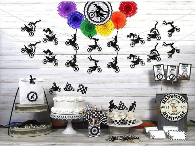 Motorcycle Theme Banner Garland Party Supplies for Man's or Boy's Birthday & Riding Party Room Wall Decorations