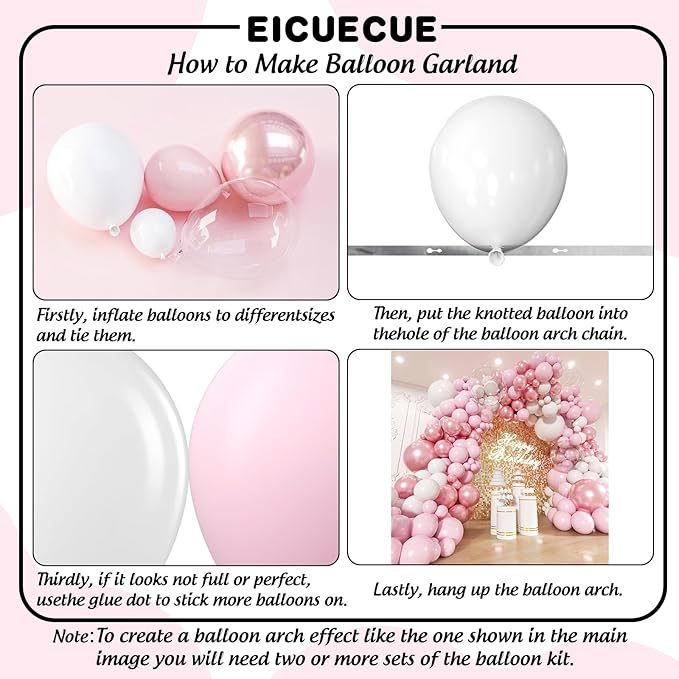 Pink and White Balloons Garland Arch Kit 154Pcs - 5 10 12 18 22 inch Balloon and Confetti Latex Balloons for Wedding Girls Birthday Anniversary Baby Shower Bachelorette Party Decorations