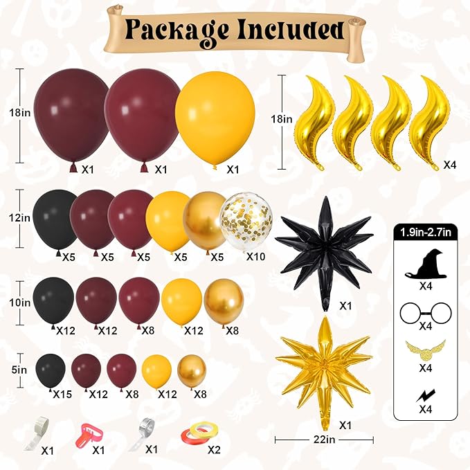 Ouddy Life 172pcs Magical Wizard School Balloons Garland Arch Kit Burgundy Black Gold Confetti Snitch Balloon for Magic Themed Birthday Decorations Baby Shower Party Supplies