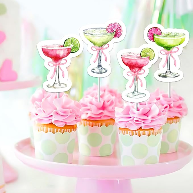 36Pcs Margarita Birthday Cupcake Toppers Green Cocktail Margarita Bridal Shower Decorations Margaritas and Matrimony Bridal Shower Cake Decor for Girl Mexican Fiesta Wedding Party Supplies