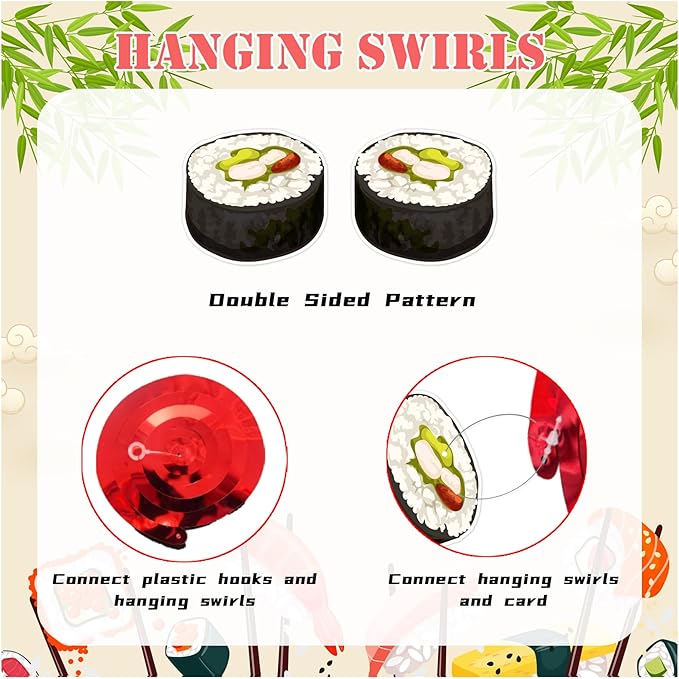 24 Pcs Sushi Hanging Swirls Sushi Ceiling Swirls Decorations Sushi Birthday Party Supplies for Japanese Sushi Birthday Baby Shower Decorations Sushi Party Decorations