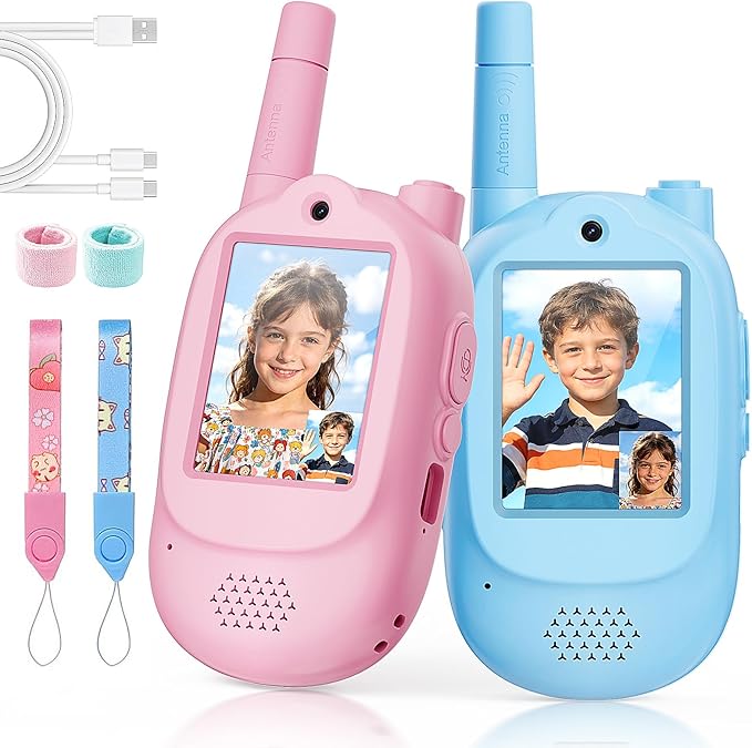 Video Walkie Talkies for Kids, 2 Pack Rechargeable with Screen & Voice Changer, Long Range Two Way Radios for Indoor Outdoor Play, Camping, Birthday Gifts for Boys Girls Ages 3-10