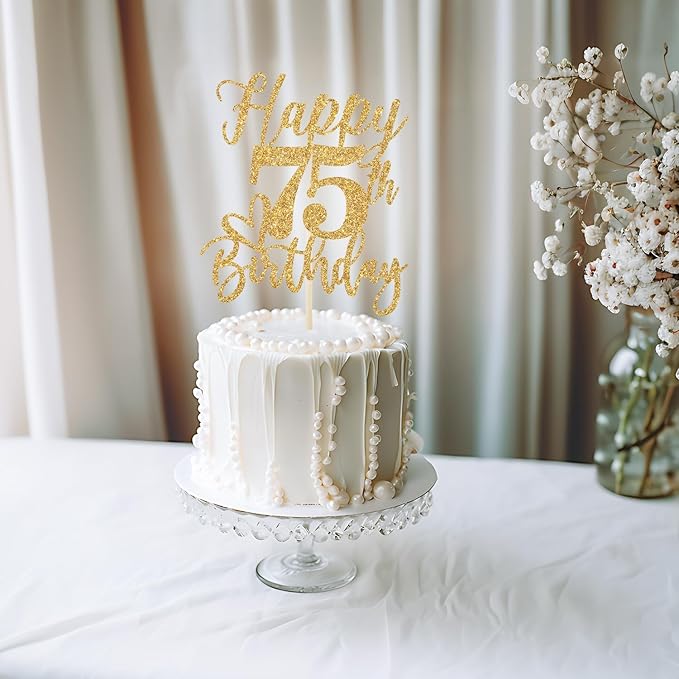 Happy 75th Birthday Cake Topper, 75th Birthday Cake Decorations, Cheers to 75 Years, 75 and Fabulous, 75th Birthday Party Decorations Gold Glitter