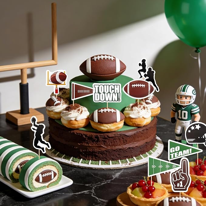Football Cupcake Toppers Party Decorations, 24 PCS Foot Ball Touchdown Players Cupcake Toppers, Food Picks Toppers Cake Decoration for Football Party Decorations 2026 Sports Themed Party Supplies