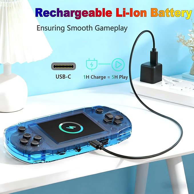 16 Bit 3.2" IPS Large Screen Handheld Game Console for Kids Preloaded 100 Retro Video Games, Portable Gaming System Rechargeable Battery, Mini Travel Electronic Toy Gifts for Boys Girls (Blue)
