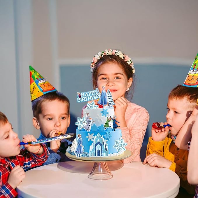 10 Pcs Cute Birthday Cake Toppers, Snow Theme Party Princess Cake Decorations, for Ice Party Supplies