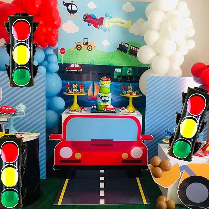 4Pcs Traffic Light Balloons for Race Car Birthday Party Decorations,Transportation Balloons for Kids Construction Vehicle Birthday Party Supplies