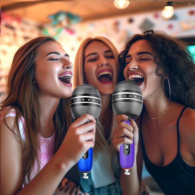 Zhanmai 12 Pieces Inflatable Microphones for Parties 9.4 Inch Blow up Blue Pink Purple Plastic Fake Microphone Props Toys for Kpop Theme Musical Singer Concert Karaoke 80s 90s Party Supplies