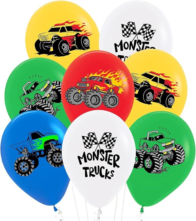 Monster Truck Theme Birthday Party Decorations Wheels Balloons Fire balloons Happy Birthday Truck Shaped Balloons for Girls Boys Birthday Baby Shower Wedding Party Supplies