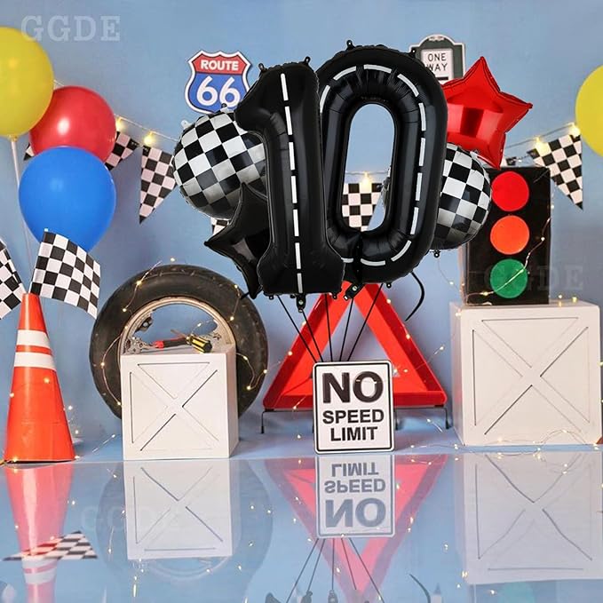 Race Car Birthday Balloons 40 Inch Racetrack Number Balloon 10 Black Boys 10st Birthday Race Car Theme Party Decor Supplies 6 Pcs